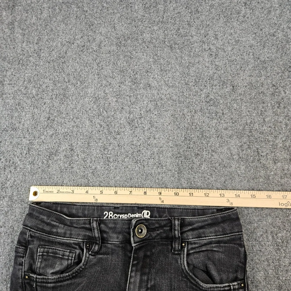 Crysp Denim Men 28 Black Distressed Moto Biker Skinny Jeans Ripped Panel Details